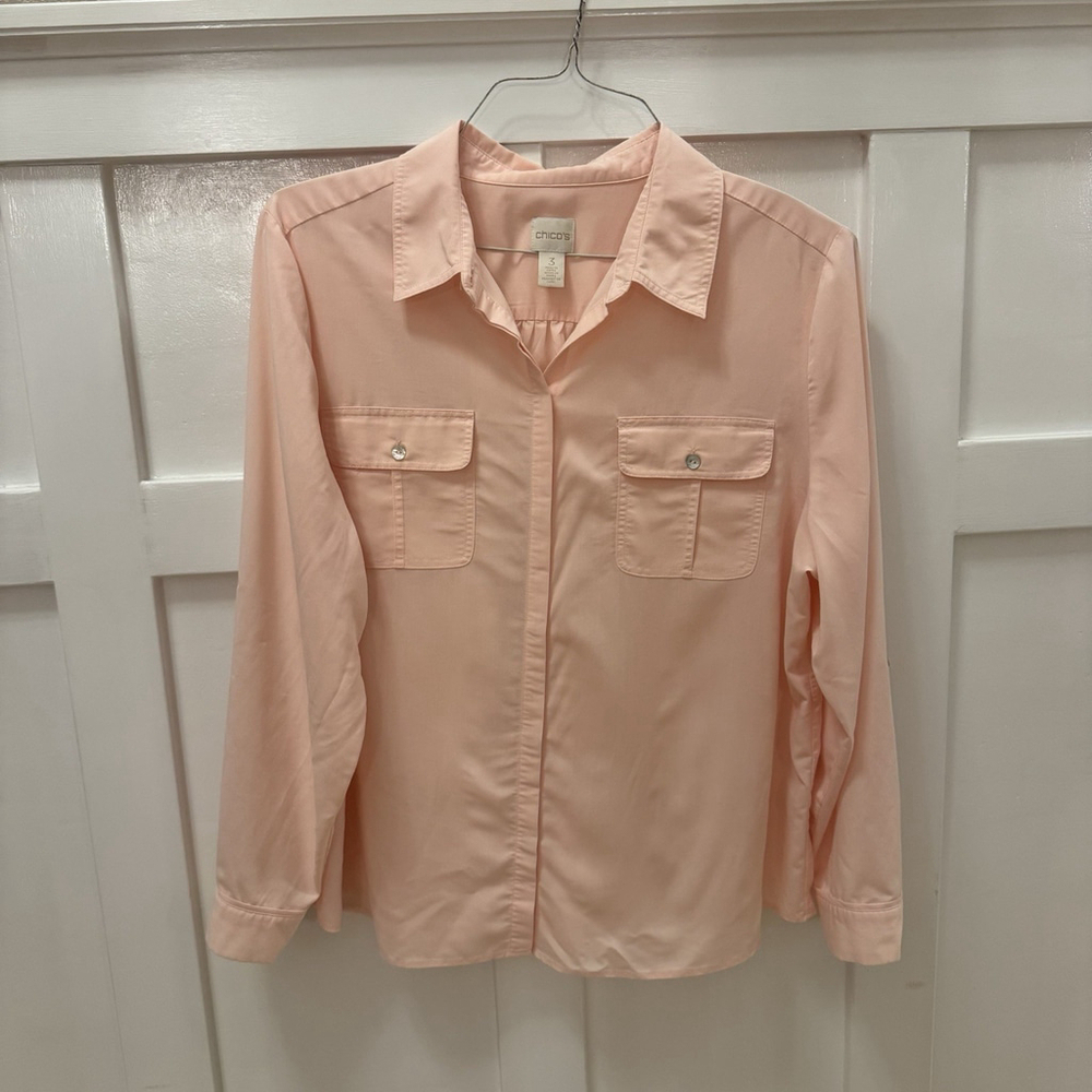 CHICO'S Women Soft Comfy Modal Blend Blouse Size:3(XL) Pocket Light Peach Pink